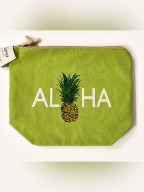 Aloha Pineapple Canvas Zip Pouch - Green